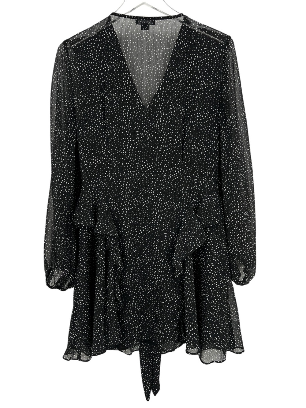 1. State Black White Confetti Dot Chiffon Ruffle Dress Feminine Romantic Size M